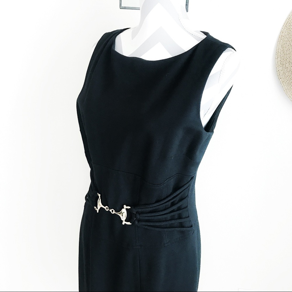 Cachè Black Fitted Dress with gold decorative belt